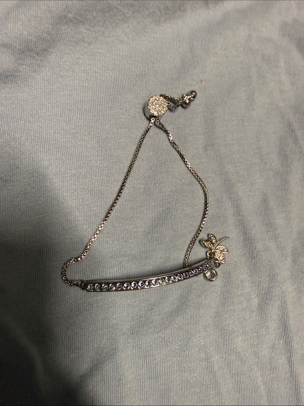 Silver Blue Crystal Bar Bracelet with Accent